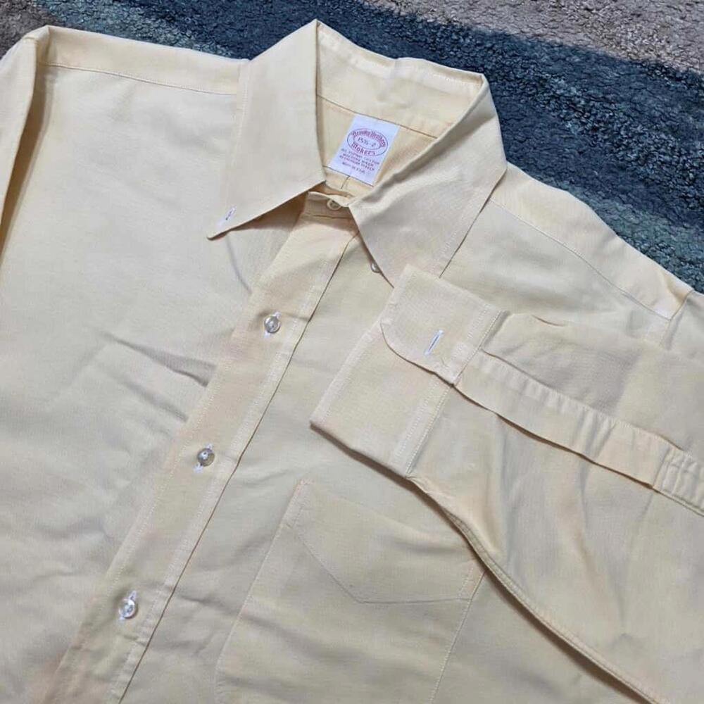Brooks Brothers Makers Supima Cotton Dress Shirt Yellow USA Size 15.5-2